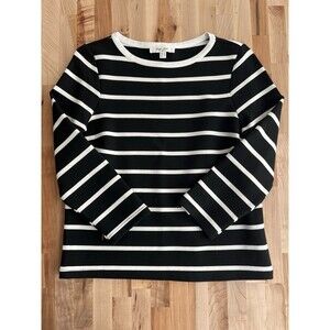 Haver & Blair Long Sleeve Striped Top Shirt Black & White Nautical Preppy Small